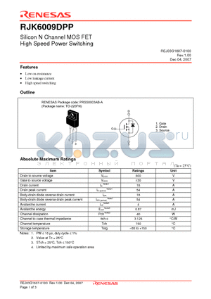 RJK6009DPP-00-T2 datasheet - Silicon N Channel MOS FET High Speed Power Switching