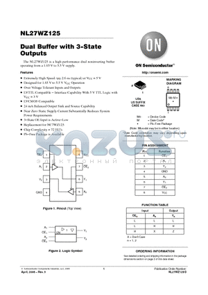 NL27WZ125 datasheet - Dual Buffer with 3−State Outputs