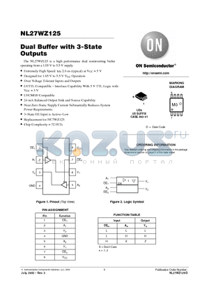 NL27WZ125US datasheet - Dual Buffer with 3-State Outputs