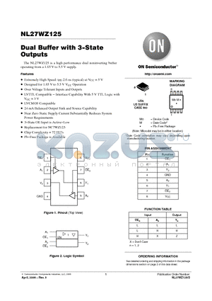 NL27WZ125US datasheet - Dual Buffer with 3−State Outputs