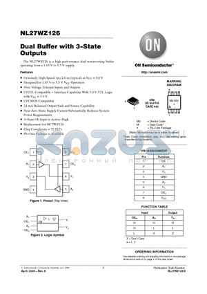 NL27WZ126US datasheet - Dual Buffer with 3−State Outputs