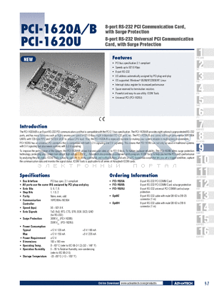 PCI-1620U datasheet - 8-port RS-232 PCI Communication Card, with Surge Protection