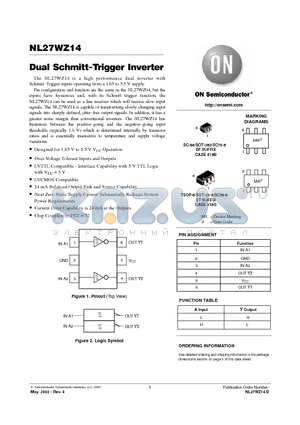 NL27WZ14 datasheet - Dual Schmitt-Trigger Inverter