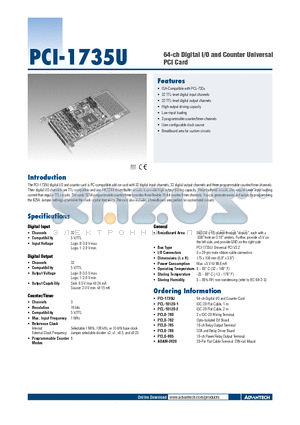 PCI-1735U datasheet - 64-ch Digital I/O and Counter Universal PCI Card