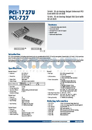 PCI-1727U datasheet - 14-bit, 12-ch Analog Output Universal PCI Card with 32-ch DI/O