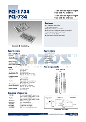 PCI-1734 datasheet - 32-ch Isolated Digital Output Card with PCI Interface