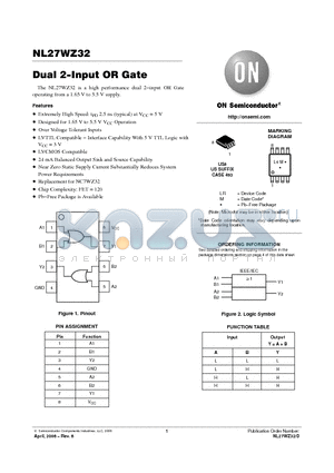 NL27WZ32 datasheet - Dual 2−Input OR Gate