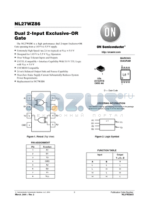 NL27WZ86 datasheet - Dual 2-Input Exclusive-OR Gate