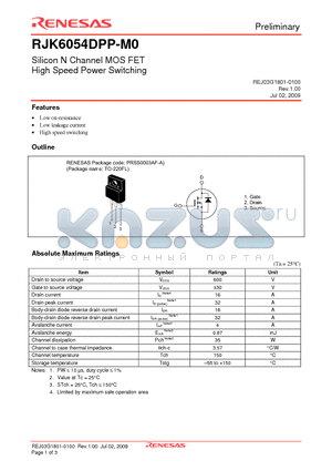 RJK6054DPP-M0 datasheet - Silicon N Channel MOS FET High Speed Power Switching