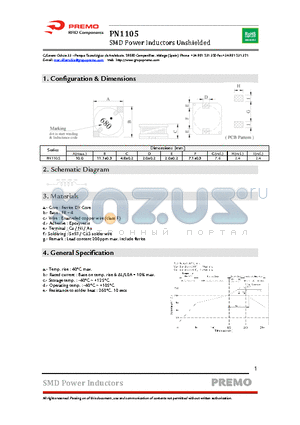 PN1105-150M datasheet - SMD Power Inductors Unshielded