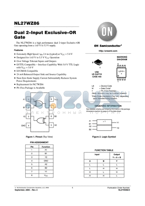 NL27WZ86US datasheet - Dual 2−Input Exclusive−OR Gate