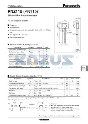 PN115 datasheet - Silicon NPN Phototransistor