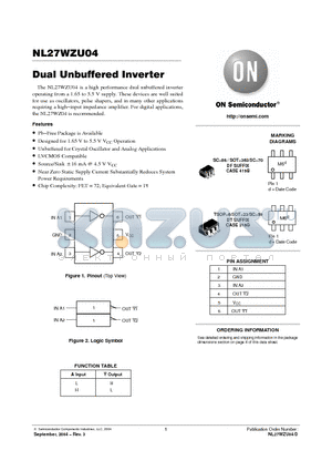 NL27WZU04DFT2G datasheet - Dual Unbuffered Inverter