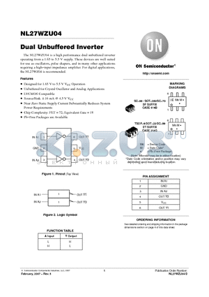 NL27WZU04DFT2G datasheet - Dual Unbuffered Inverter
