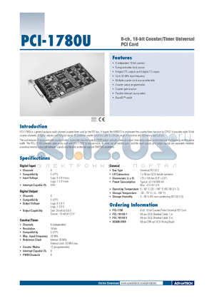 PCI-1780U datasheet - 8-ch, 16-bit Counter/Timer Universal PCI Card