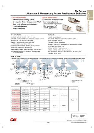 PN11SCNA03QE datasheet - Alternate & Momentary Action Pushbutton Switches