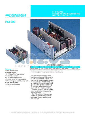 PCI-200 datasheet - 200 WATTS POWER FACTOR CORRECTED MULTIPLE OUTPUT