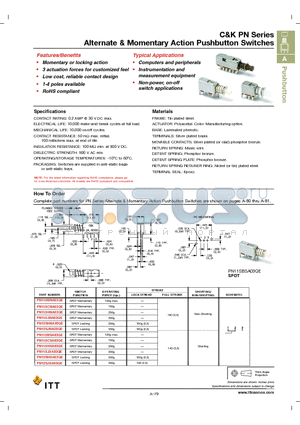 PN11SBSA03QE datasheet - Alternate & Momentary Action Pushbutton Switches