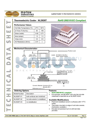 NL3026T datasheet - Thermoelectric Cooler