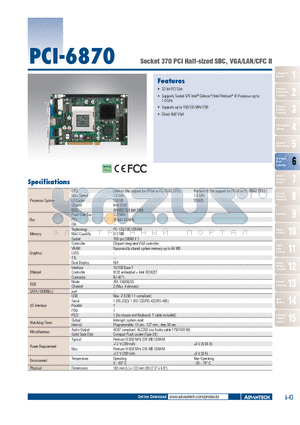 PCI-6870 datasheet - Socket 370 PCI Half-sized SBC, VGA/LAN/CFC II