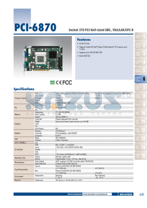 PCI-6870F-00A2E datasheet - Socket 370 PCI Half-sized SBC, VGA/LAN/CFC II