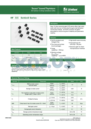 SX02ESAP datasheet - New 1.5 Amp sensitive gate SCR series offers high static dv/dt with low