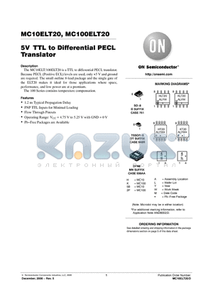 MC10ELT20DT datasheet - 5VTTL to Differential PECL Translator