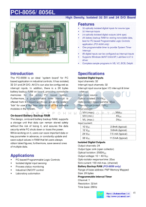 PCI-8056L datasheet - High Density, Isolated 32 D/I and 24 D/O Board