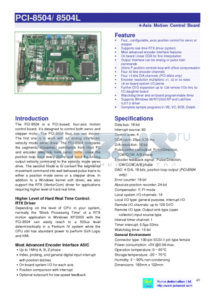 PCI-8504L datasheet - 4-Axis Motion Control Board