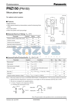 PN150 datasheet - Silicon planar type For optical control systems