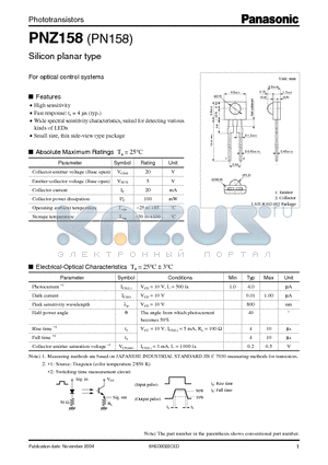 PN158 datasheet - Silicon planar type For optical control systems