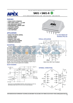 SA01-6 datasheet - PULSE WIDTH MODULATION AMPLIFIER