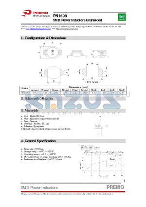 PN1608-100M datasheet - SMD Power Inductors Unshielded