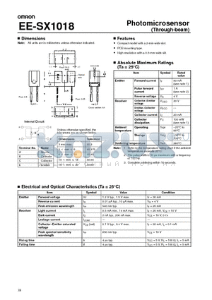 SX1018 datasheet - Photomicrosensor (Through-beam)