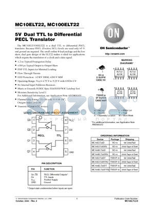 MC10ELT22DT datasheet - 5VDual TTL to Differential PECL Translator