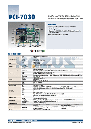 PCI-7030_11 datasheet - Intel^ Atom N270 PCI Half-size SBC with Dual GbE LAN/LVDS/DVI/SATA/6 COM