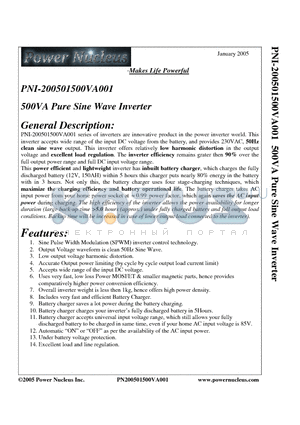 PN200501500VA001 datasheet - 500VA Pure Sine Wave Inverter