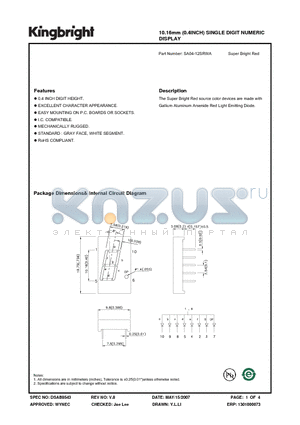 SA04-12SRWA datasheet - 10.16mm (0.4INCH) SINGLE DIGIT NUMERIC DISPLAY