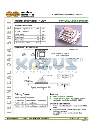 NL4040 datasheet - Thermoelectric Cooler