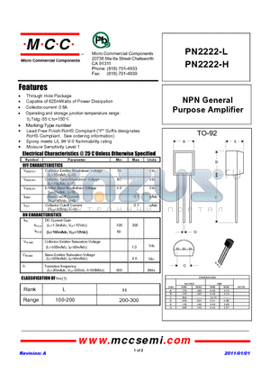 PN2222-H datasheet - NPN General Purpose Amplifier