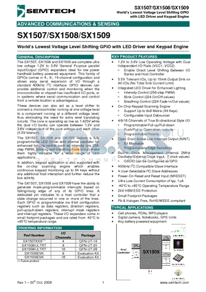 SX1508EVK datasheet - Worlds Lowest Voltage Level