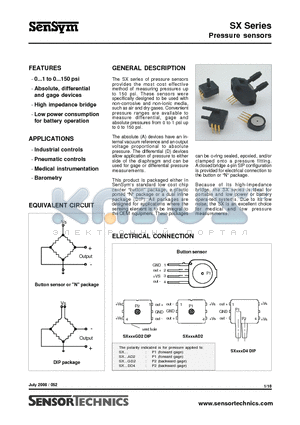 SX150D datasheet - Pressure sensors