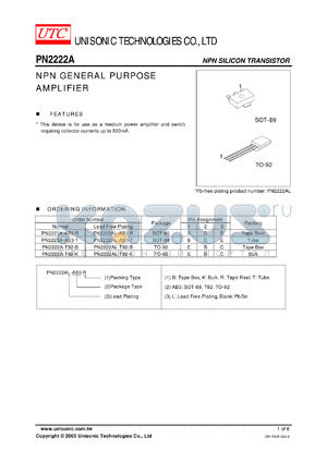 PN2222A-AB3-T datasheet - NPN GENERAL PURPOSE AMPLIFIER