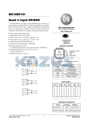 MC10EP101FAR2 datasheet - Quad 4-Input OR/NOR