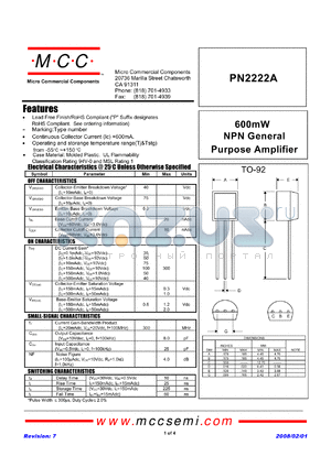 PN2222A-AP datasheet - 600mW NPN General Purpose Amplifier