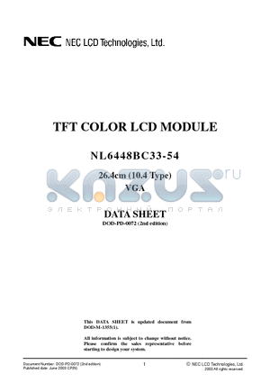 NL6448BC33-54 datasheet - TFT COLOR LCD MODULE