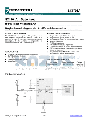 SX1701AI085TRT datasheet - Highly linear wideband LNA Single-channel, single-ended to differential conversion