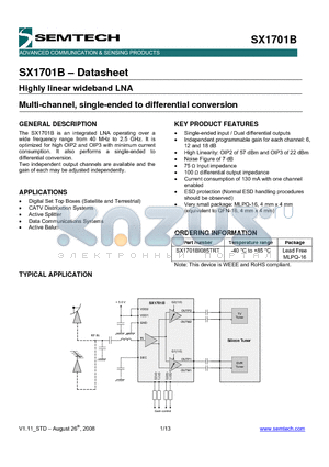 SX1701BI085TRT datasheet - Highly linear wideband LNA Multi-channel, single-ended to differential conversion