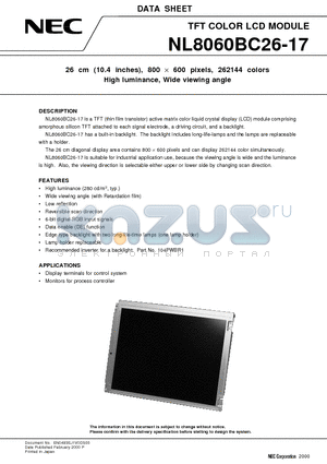 NL8060BC26-17 datasheet - TFT COLOR LCD MODULE