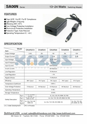 SA06N05 datasheet - 13~24 Watts Switching Adapter